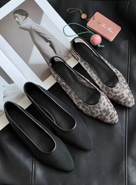 新款真皮浅口网纱芭蕾舞鞋女一脚蹬平底尖头通勤单鞋