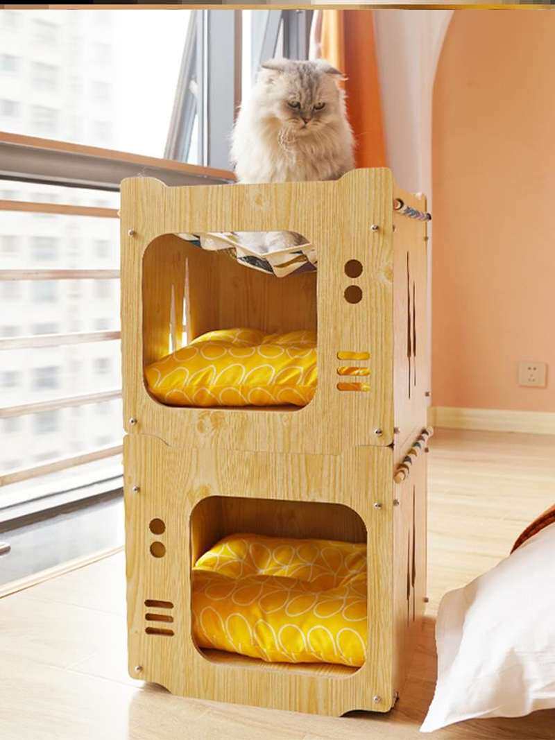 两只猫的猫窝床头柜一体加菲英短蓝猫笼子家用成猫别墅小狗睡觉窝
