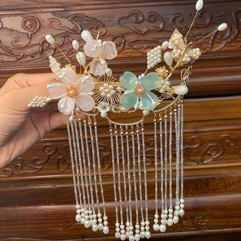 复古风发饰长流苏边夹鬓帘发夹头冠宋制汉服头饰[凌波仙]