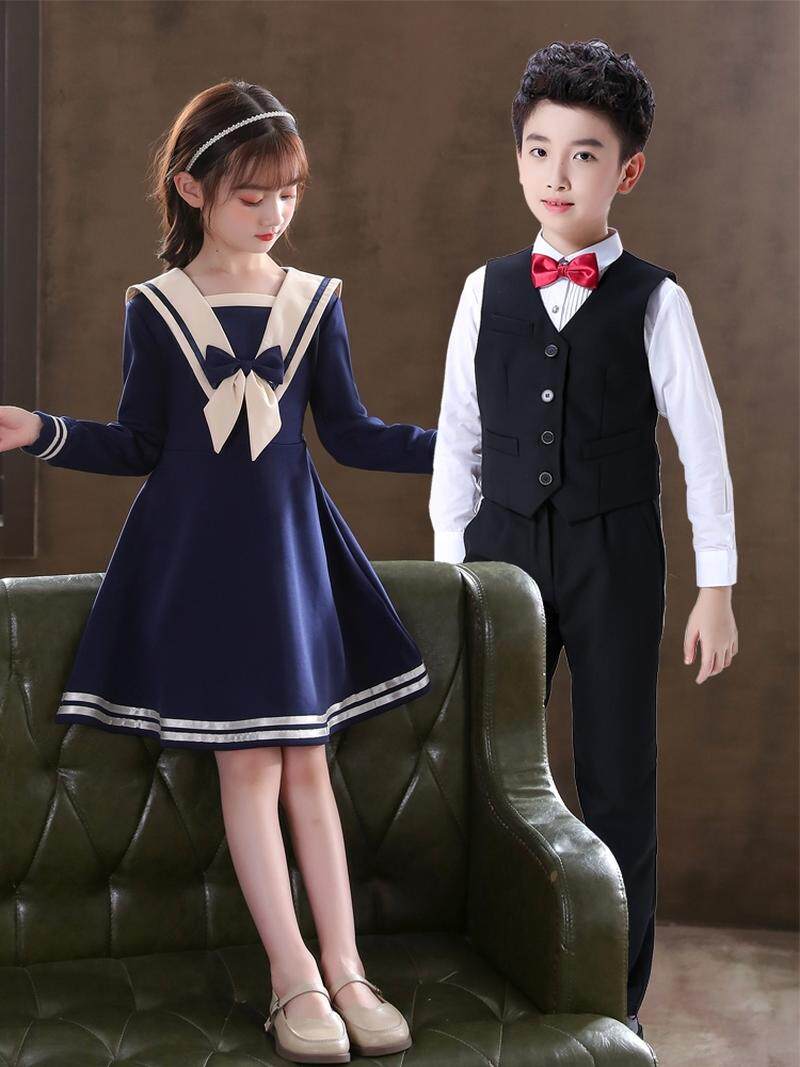 元旦儿童喜庆合唱演出服童声适合朗诵的服装唱歌表演女童比赛套装