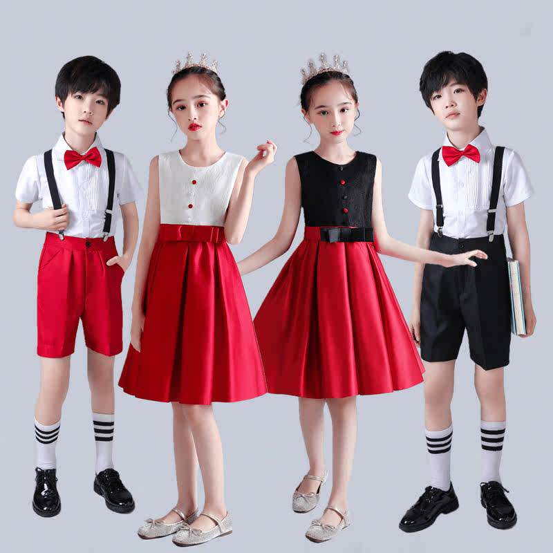 元旦儿童喜庆演出服小学生朗诵大合唱表演服装中国风主持礼服长袖