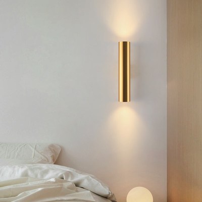 现代简约双头金色圆柱壁灯客厅背景墙过道走廊卧室床头壁灯灯具