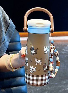 小狗保温杯学生上学专用高颜值双饮杯女生便携手提随行杯生日礼物