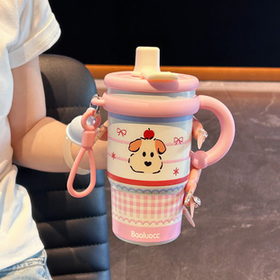 可爱卡通保温杯学生上学专用高颜值吸管杯女生便携多巴胺小冰霸杯