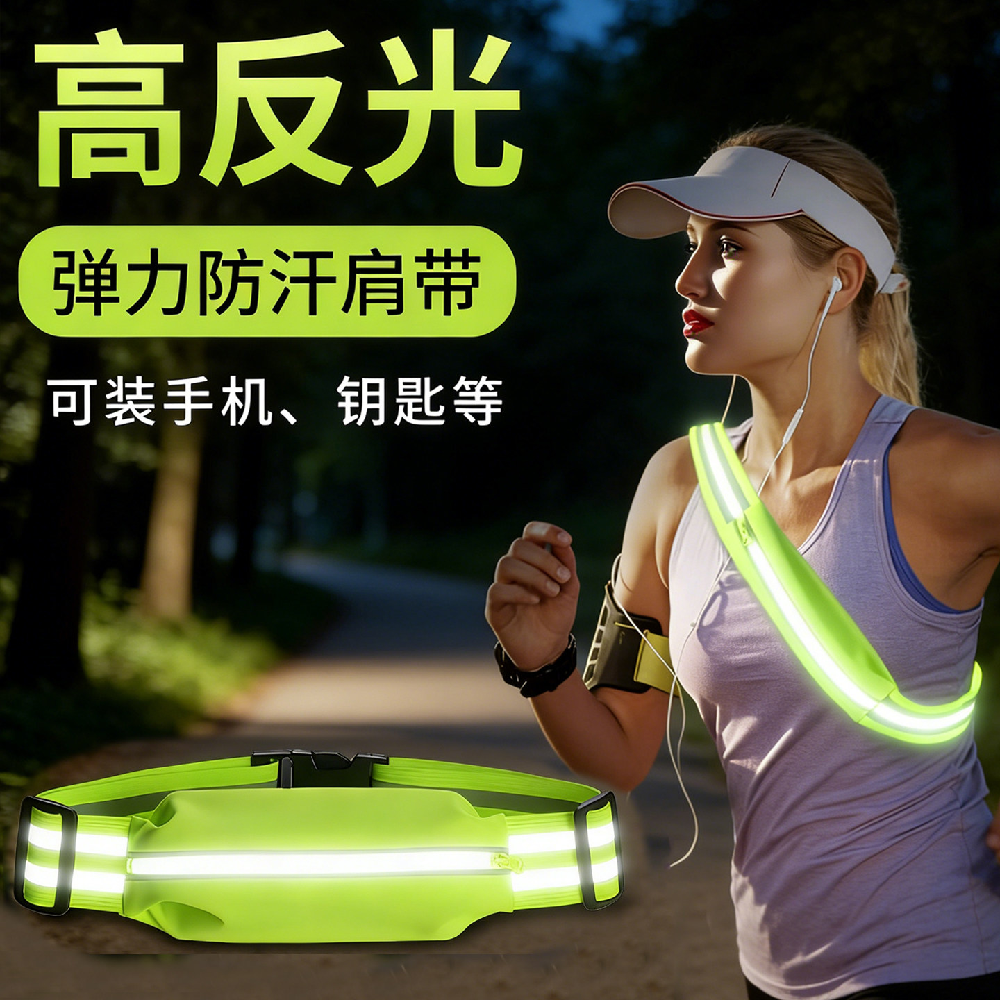 反光安全腰环运动专业腰带跑步腰包手机高弹夜跑骑行贴身马拉松包