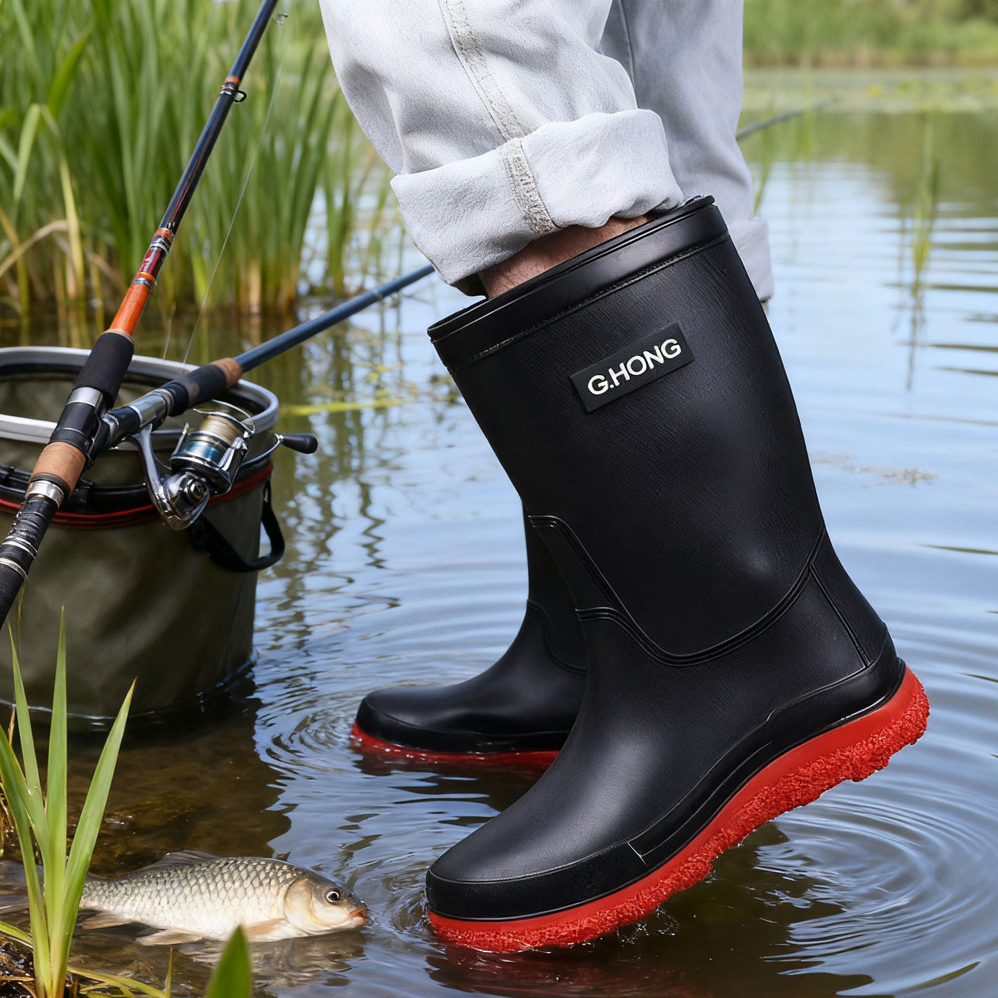 雨鞋男款中筒防滑胶鞋外卖骑手专用水靴耐脏耐磨软底舒适钓鱼工地