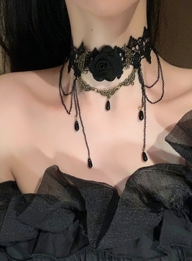 蕾丝项链颈饰纯欲辣妹风十字架白色项圈女颈链choker颈带锁骨链