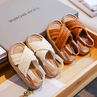 QKIKT女童沙滩鞋夏季新款编织儿童公主鞋海边度假宝宝凉鞋凉拖鞋