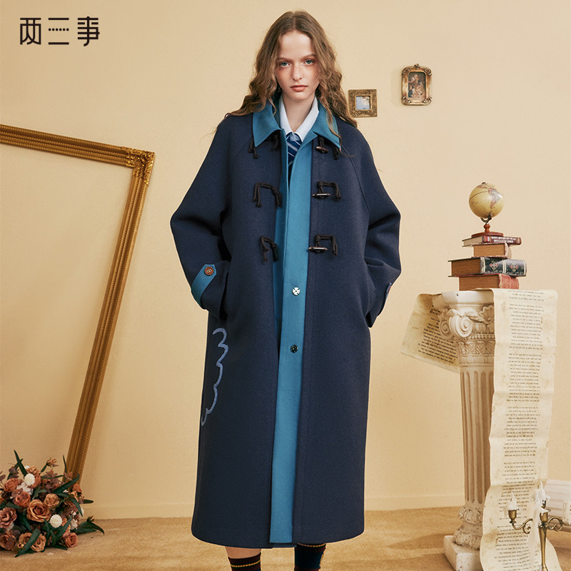 两三事海上神探长毛巾绣拼色牛角扣毛呢外套,女装/女士精品,毛呢外套,淘宝优惠券,粉丝福利购,淘宝优惠卷
