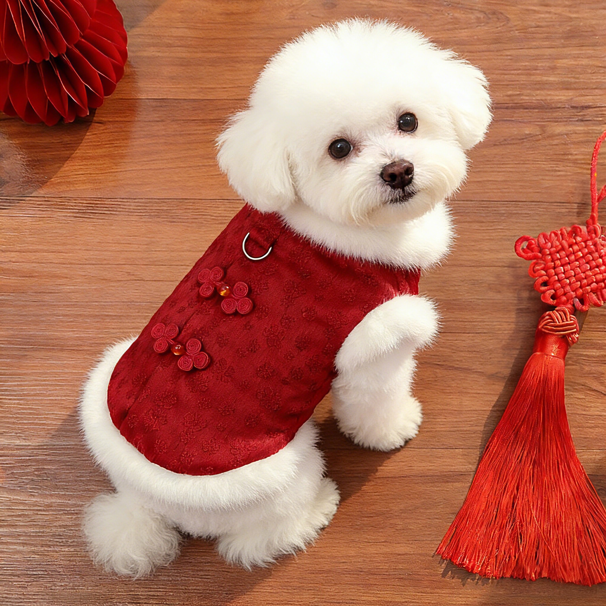国风提花新年加绒秋冬马甲加厚宠物狗狗小猫咪衣服比熊泰迪英短