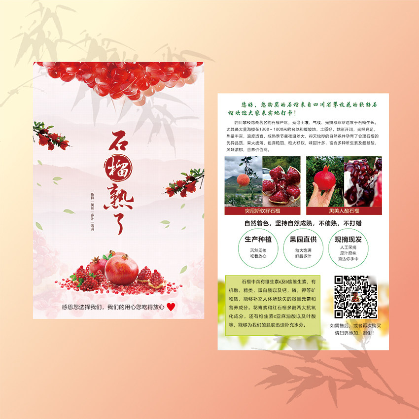 云南四川攀枝花石榴软籽石榴二合一宣传单售后说明书定制印刷