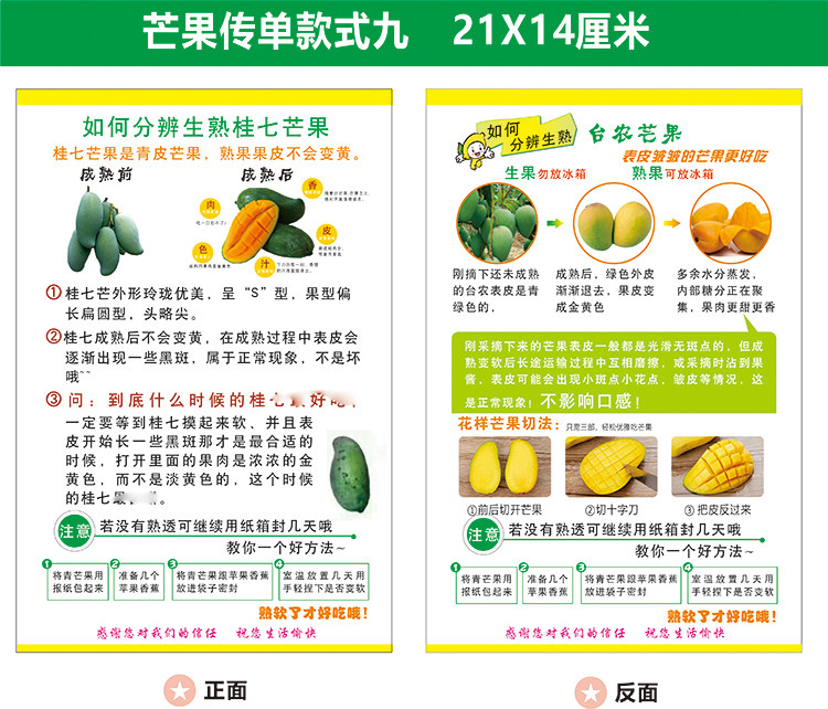 桂七芒果台农芒果攀枝花百色芒果宣传单售后食用说明书定制印刷