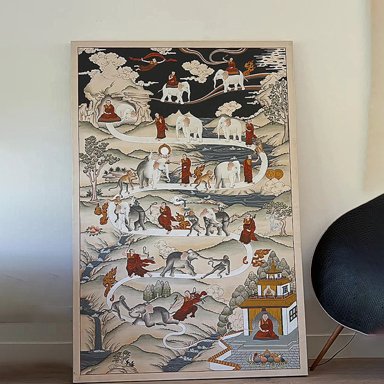 九住心西藏唐卡壁画藏式新中式高级感卧室客厅玄关装饰画茶室挂画