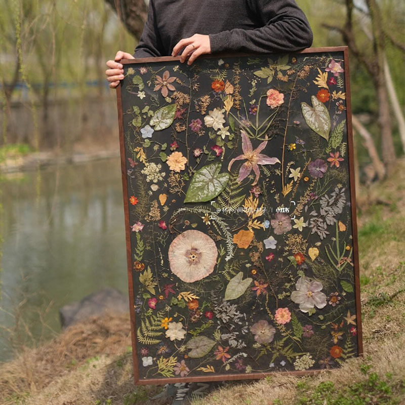 中古风植物花卉装饰画玄关平面喷绘画轻奢高级沙发背景墙走廊挂画图片