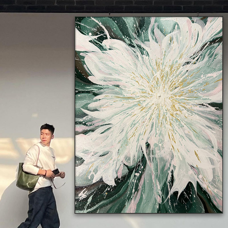 花开富贵奶油风客厅装饰画白色花卉轻奢高级酒店餐厅玄关走廊挂画图片