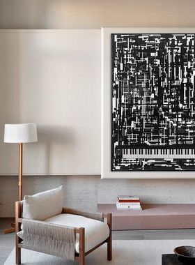 黑白《钢琴键》抽象小众艺术设计师高级客厅沙发背景墙酒店装饰画