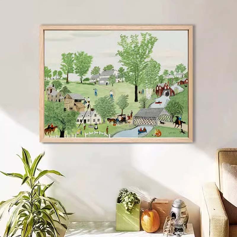 摩西奶奶田园治愈系卧室床头挂画春天风景日式原木风客餐厅装饰画图片