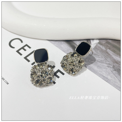 耳环日韩925银针女镶钻方形百搭