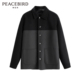 太平鸟男装 夹克男潮流拼色休闲上衣翻领秋冬季 黑色外套男