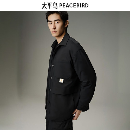 太平鸟男装 潮流工装衬衫式鹅绒羽绒服男B2ACD4C18