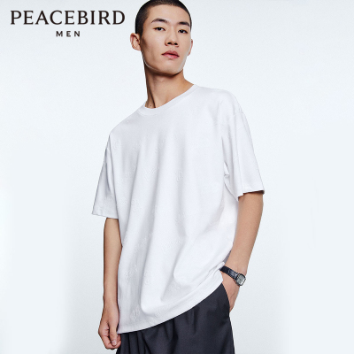 太平鸟男装 潮流凸版印花白色短袖T恤男B1DAD2217