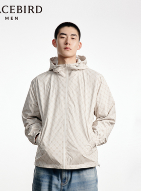 太平鸟男装 老花满印连帽夹克外套B1BCD3101