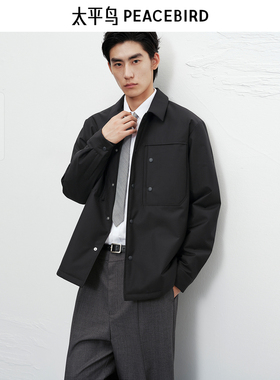 【商场同款】太平鸟男装 商务休闲黑色衬衫式羽绒服男B1ACF4B33