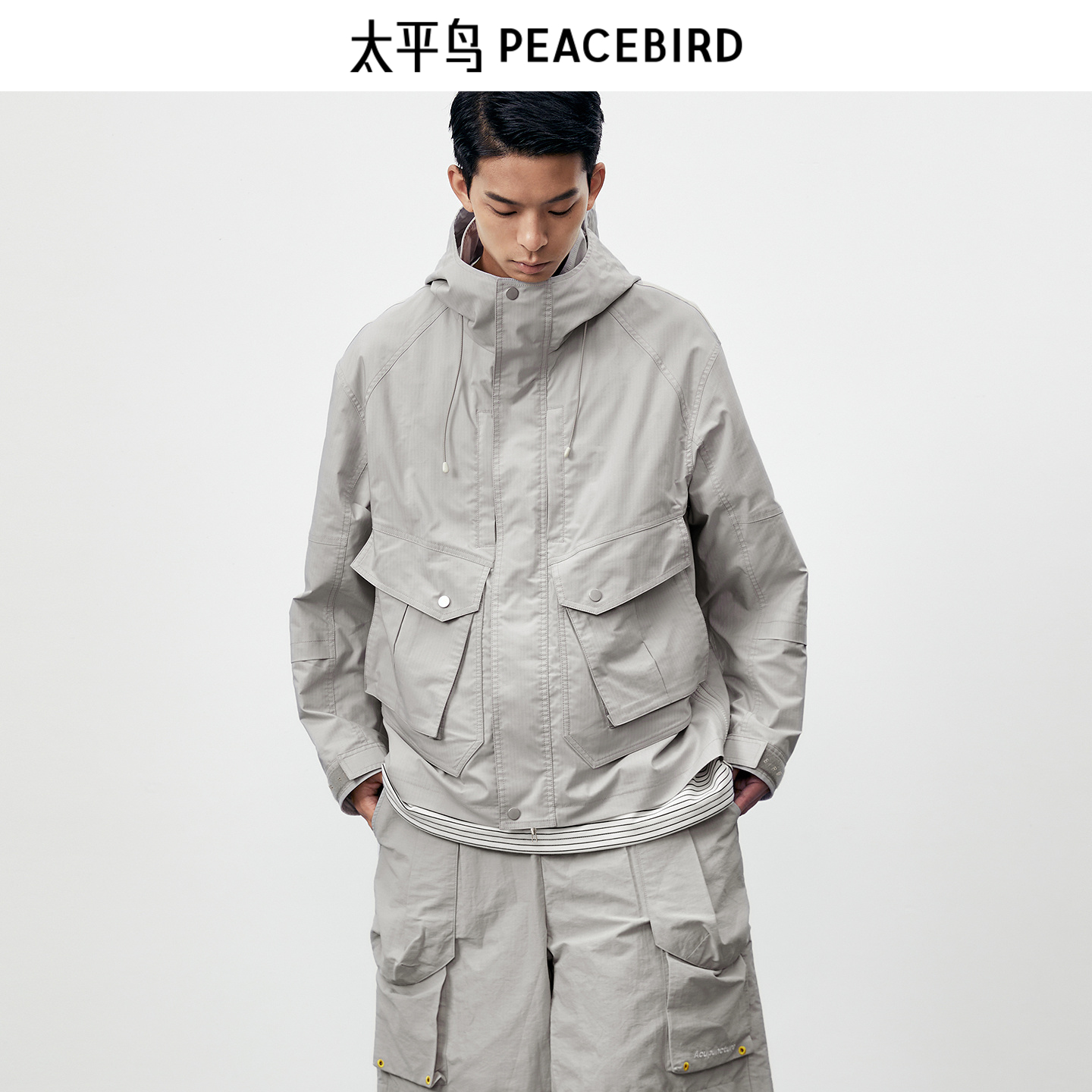 太平鸟男装 春季工装连帽夹克男B2BCE1343