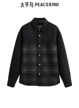 太平鸟男装衬衫新款拼接小香风宽松外套潮 B1CHE4222