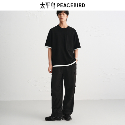 【商场同款】太平鸟男装 黑色伞兵裤潮流高弹力休闲裤男B2GLF3228