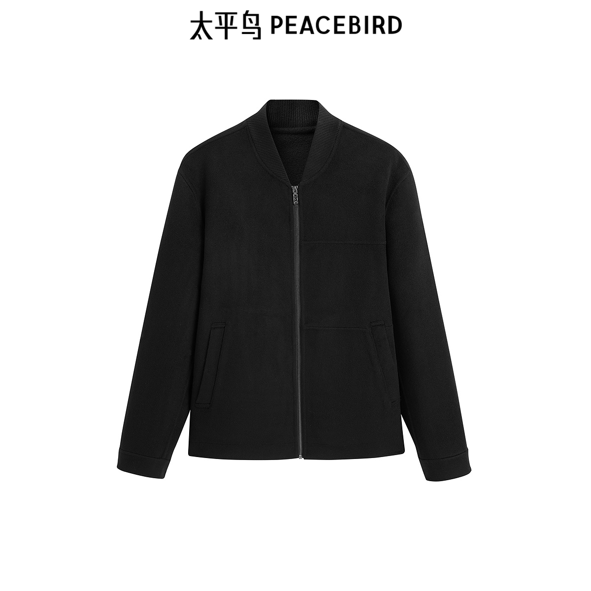 【商场同款】太平鸟男装 黑色羊毛混纺棒球领休闲夹克男B1BCE4214