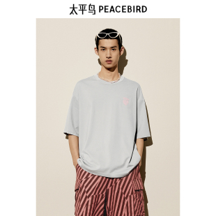 太平鸟男装 潮流休闲美式背后印花短袖T恤B2CNE2603