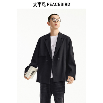 【断码钜惠】太平鸟男装休闲西服秋潮时尚宽松西装B1BBE3227