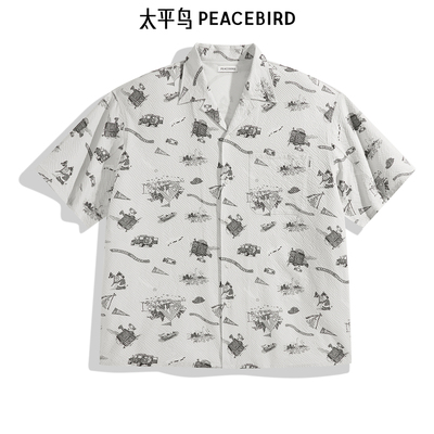 太平鸟男装衬衫满版泡泡纱潮牌 B2CJE2229