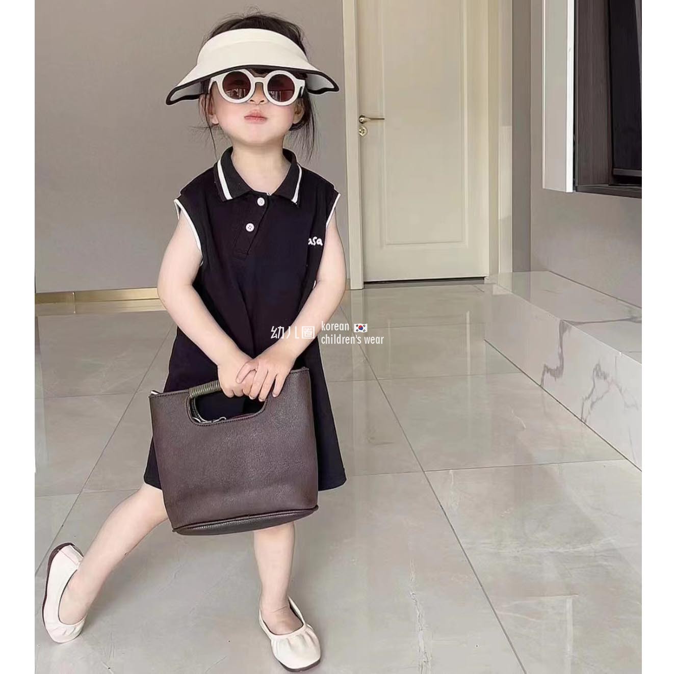 断码清仓 韩国宝宝连衣裙夏polo衫运动直筒裙女童休闲T恤衣服洋气