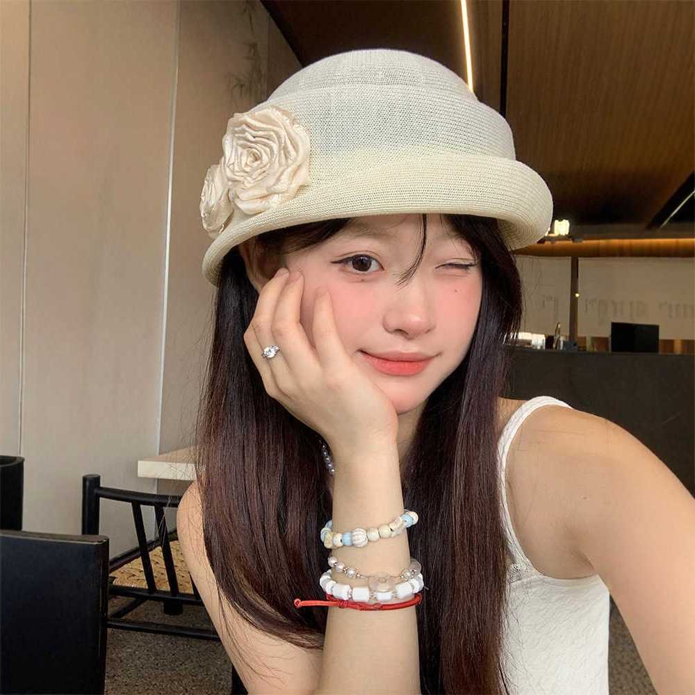 法式复古赫本风山茶花卷边礼帽女春夏薄款气质渔夫帽千金贝雷帽