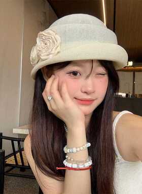 法式复古赫本风山茶花卷边礼帽女春夏薄款气质渔夫帽千金贝雷帽