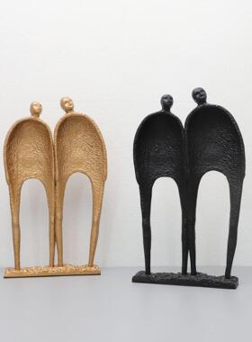 新中式铸铁双人组人物摆件样板房电视柜卧室书房桌面玄关软装饰品