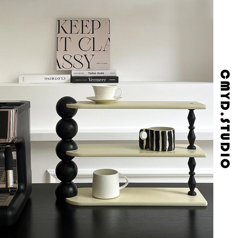 复古杯架1件高级感木质法式复古摆件茶杯杯子收纳置物架置物架