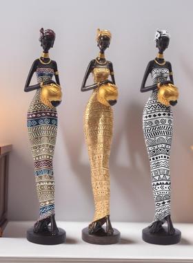 热卖复古非洲黑人摆件异域风情人物雕塑树脂工艺品样板房客厅装饰