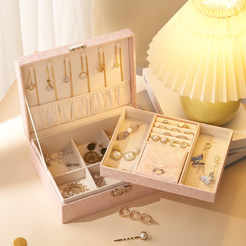 欧式带锁珠宝首饰盒大容量首饰收纳盒多层耳环耳饰项链饰品收纳盒