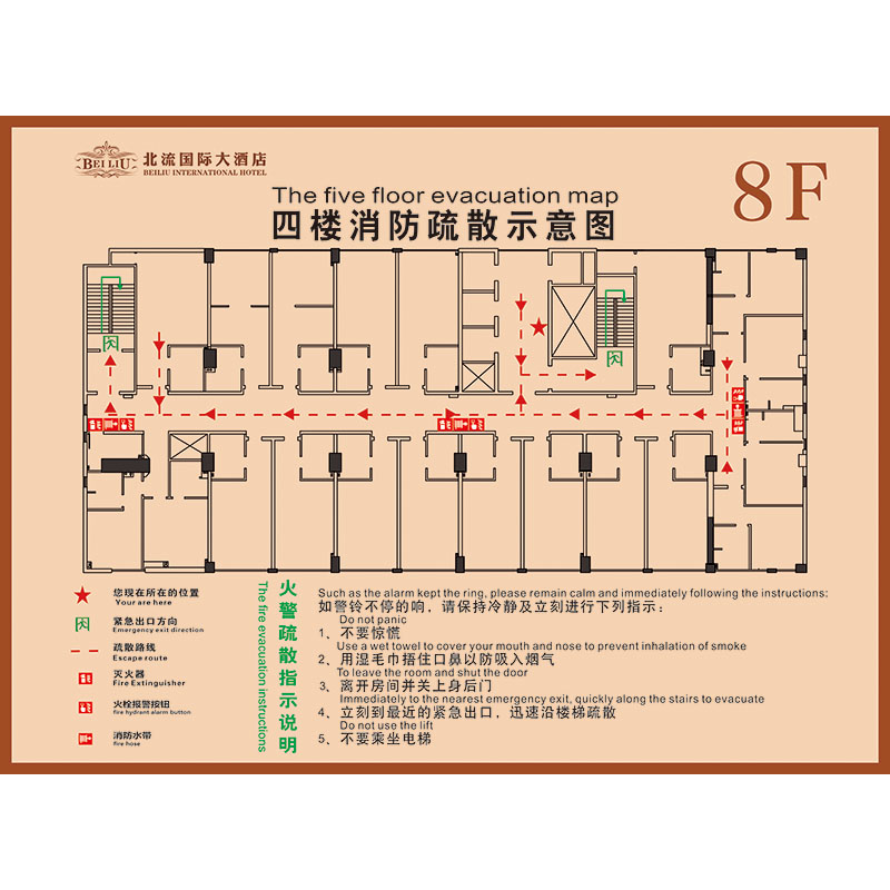 消防逃生安全示意图代画设计 CDR图纸代画紧急疏散路线平面图