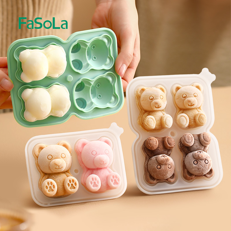 FaSoLa internet celebrity bear ice cube mold silicone food grade household homemade ice hockey ice tray frozen ice cream grinding tool