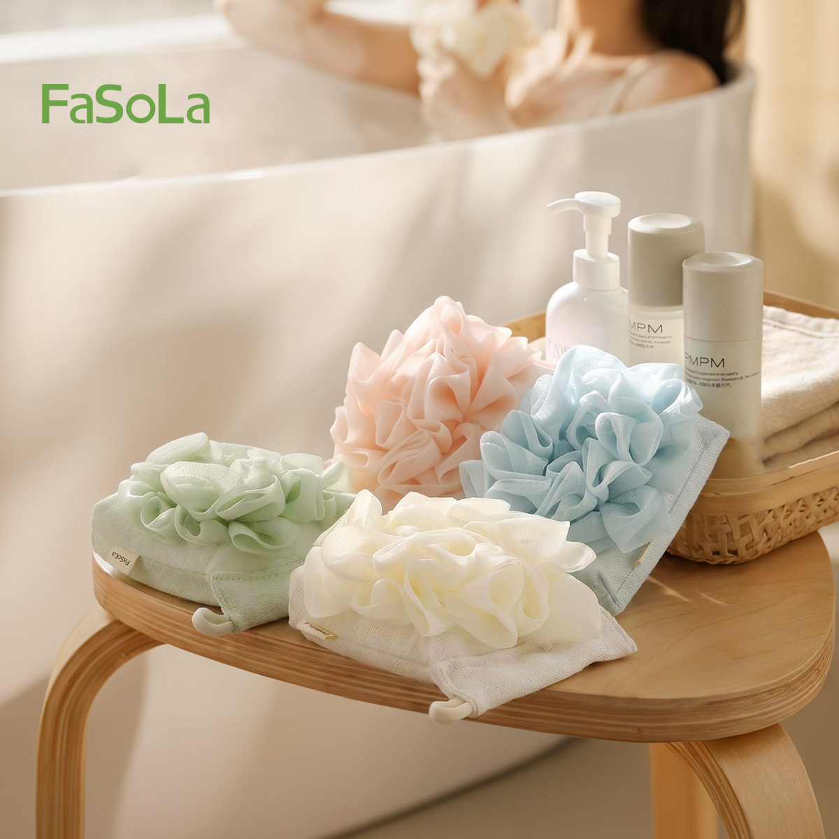 FaSoLa洗澡海绵浴花二合一沐浴球搓澡神器家用不散沐浴棉搓泥搓背