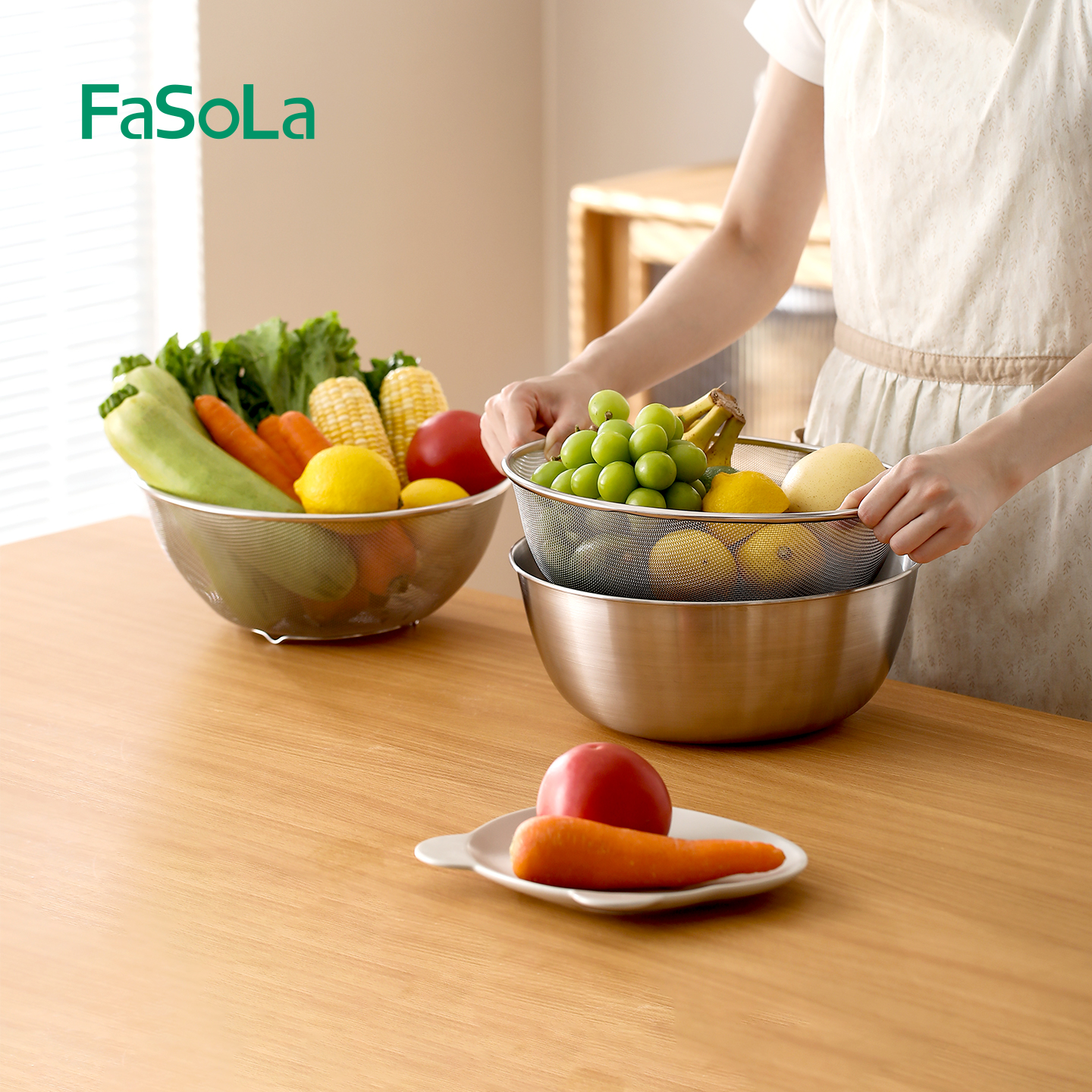 FaSoLa食品级沥水篮套装不锈钢盆