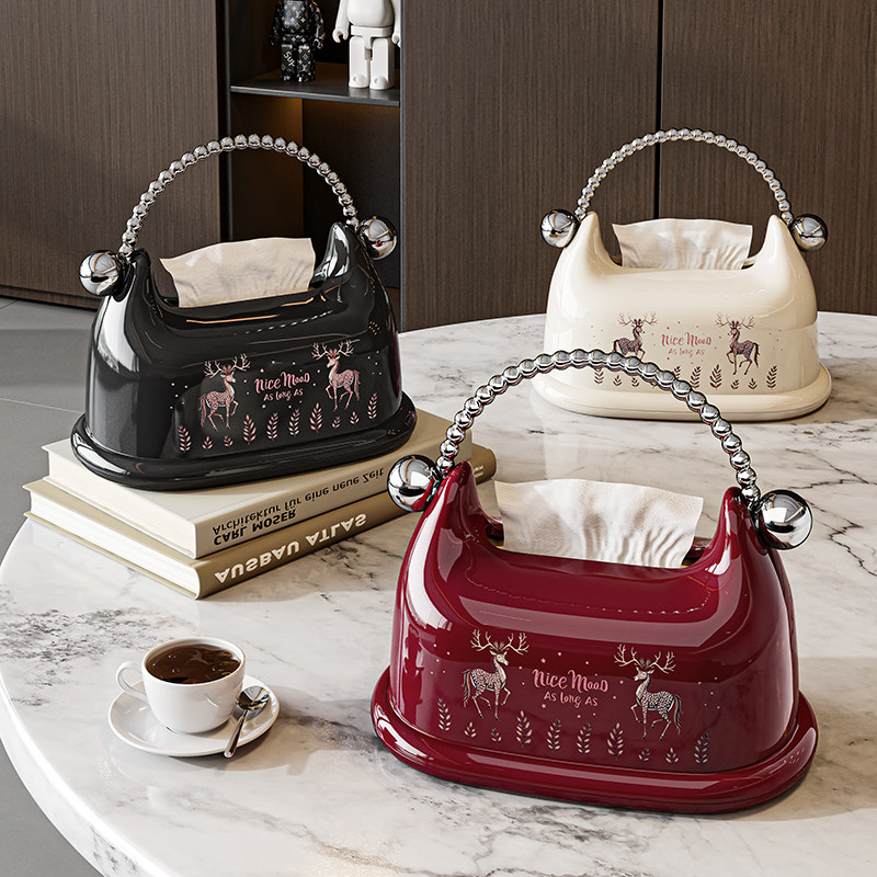 纸巾盒中古风家用客厅高档轻奢高级感桌面手提弹簧餐巾抽纸收纳盒