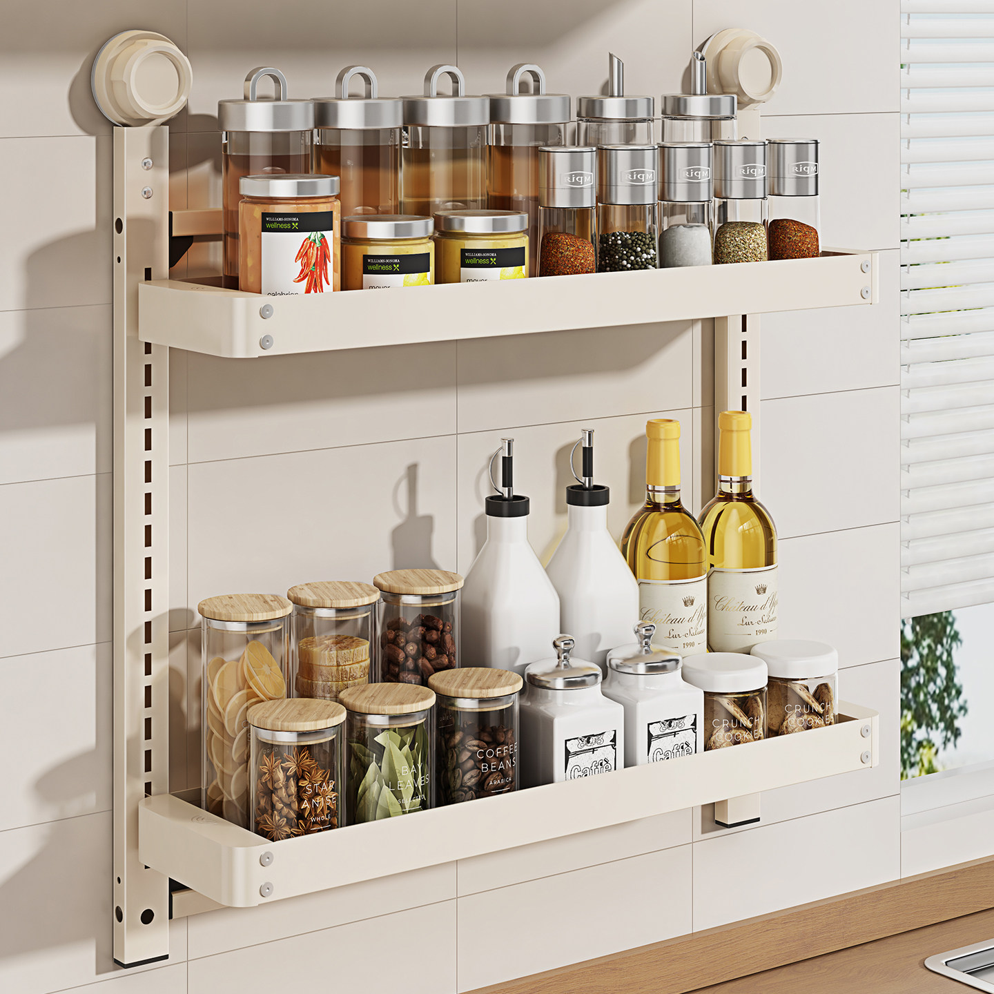 厨房免打孔吸盘置物架壁挂式挂架调味品墙上家用神器多功能收纳架