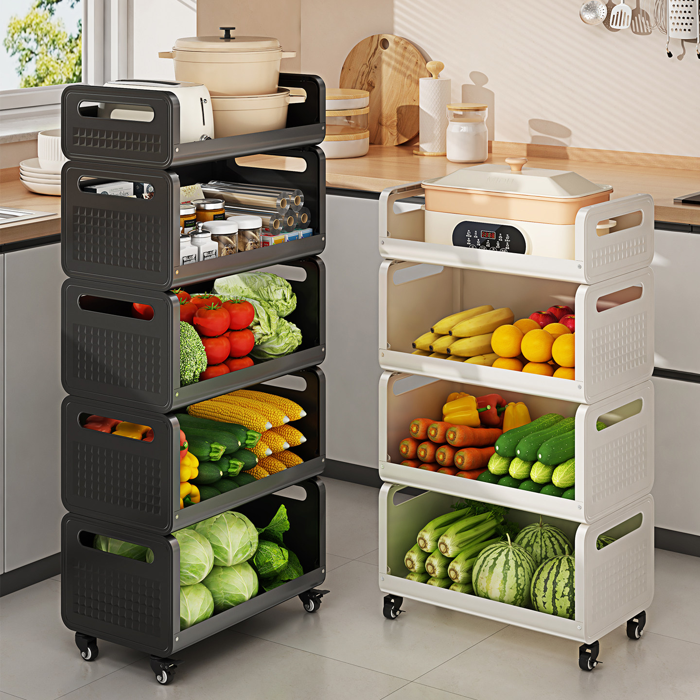 厨房置物架小推车落地家用落地可移动多层菜篮子放果蔬菜篮收纳架
