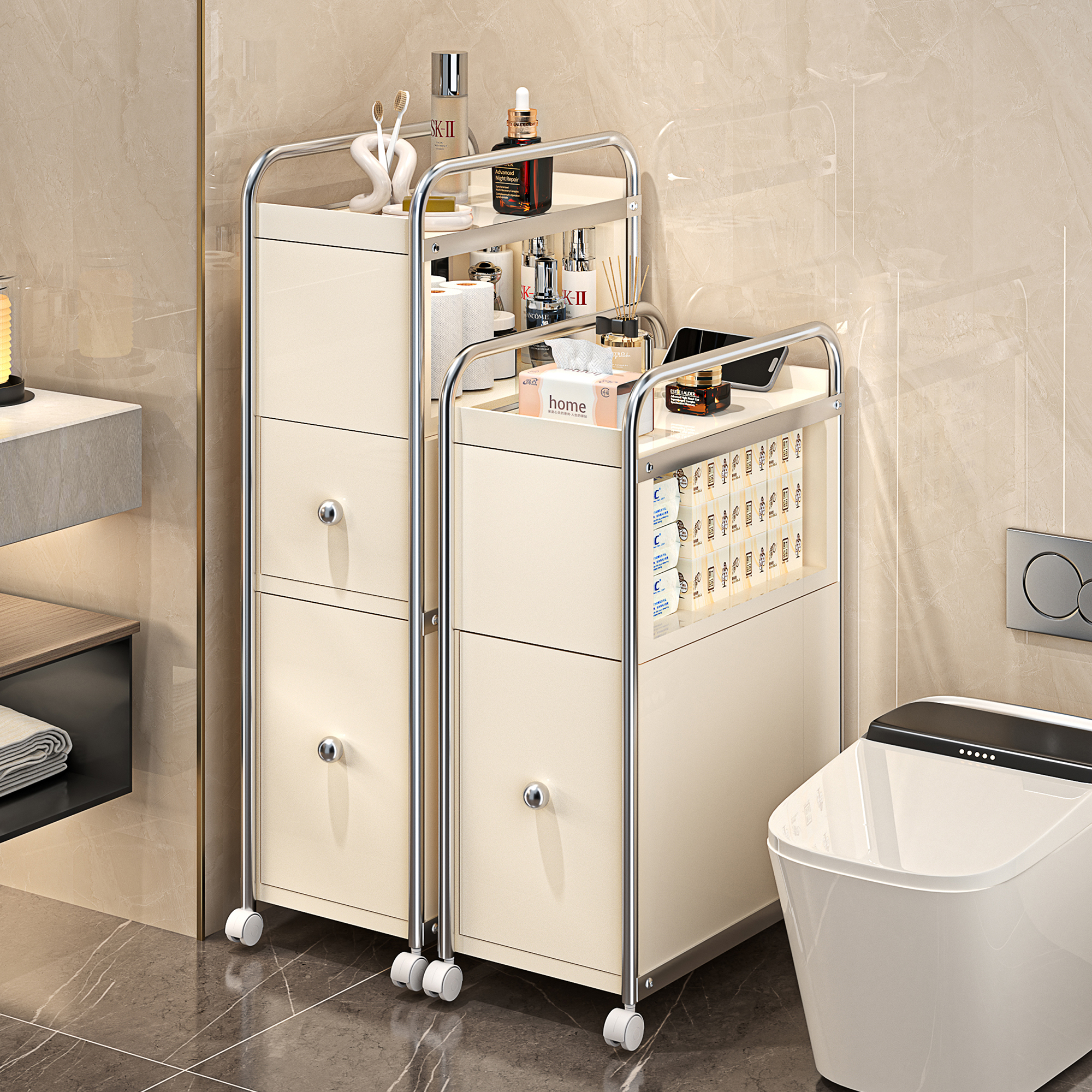 卫生间置物架浴室厕所夹缝柜塑料缝隙收纳柜马桶侧边窄缝储物窄柜