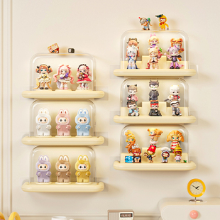 labubu盲盒收纳展示架壁挂式 上墙拉布布挂件保护罩透明手办展示盒